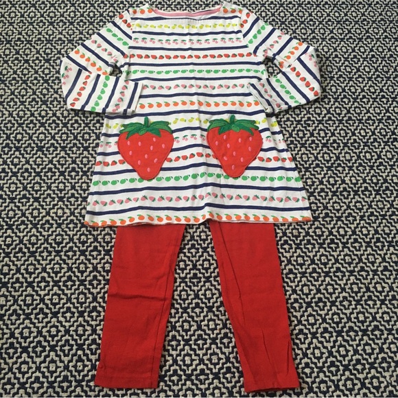 SOLD Mini Boden Girls Fruit Strawberry Tunic & 2x leggings red navy - Picture 2 of 3